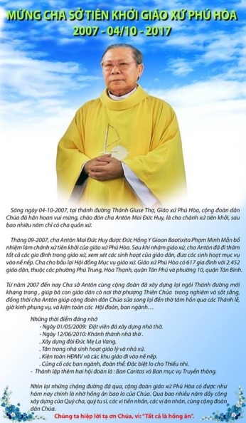 Giáo xứ Phú Hòa: kỷ niệm 10 Năm Cha sở tiên khởi