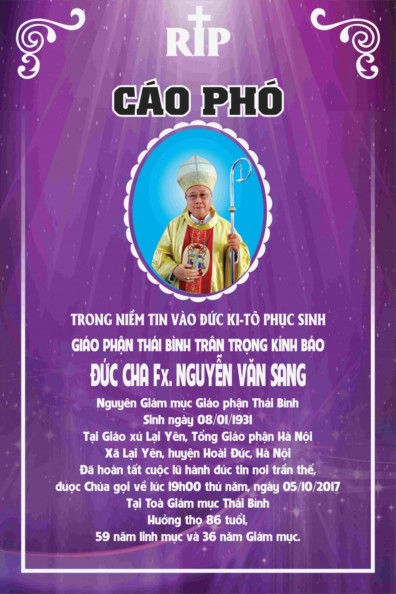 Cáo phó: ĐỨC CHA PHANXICÔ XAVIÊ NGUYỄN VĂN SANG