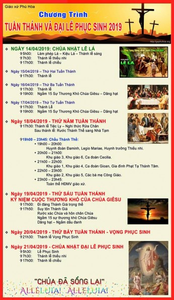 Lịch Tuần Thánh Năm 2019