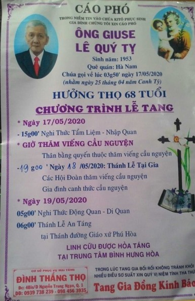 CÁO PHÓ: Ông  Giuse Lê Quý Tỵ