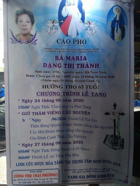 CÁO PHÓ: Bà  MARIA  Đặng Thị Thành