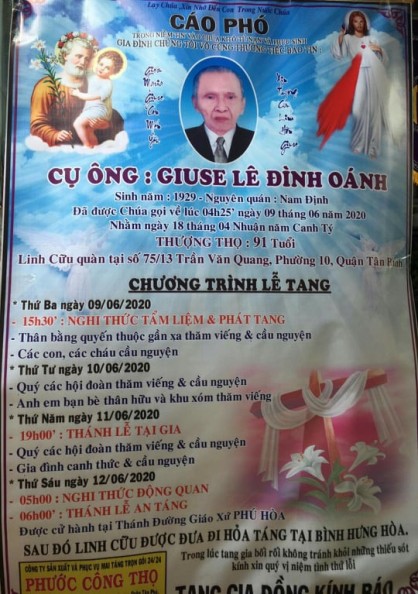 CÁO PHÓ: ÔNG GIUSE LÊ ĐÌNH OÁNH