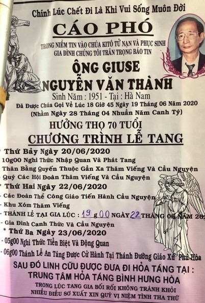 CÁO PHÓ: ÔNG GIUSE NGUYỄN VĂN THÀNH