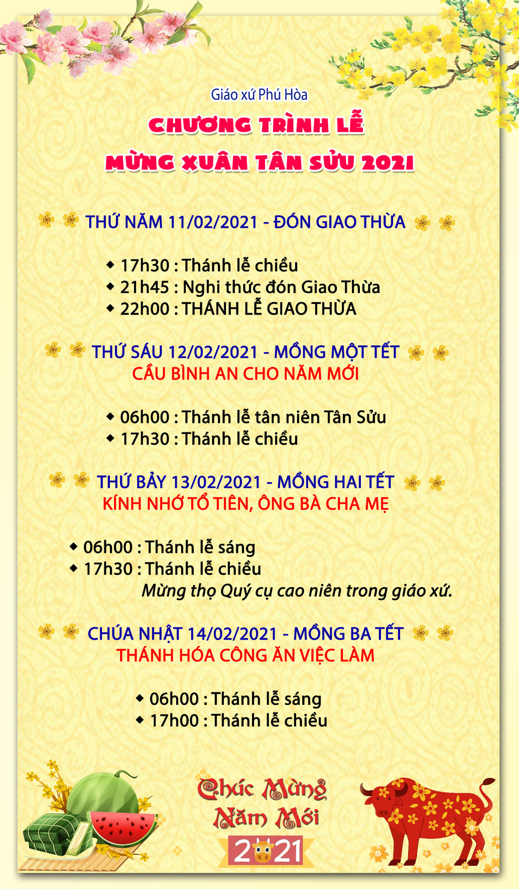 CHƯƠNG TRÌNH LỄ TẾT TÂN SỬU NĂM 2021 TẠI NHÀ THỜ PHÚ HÒA