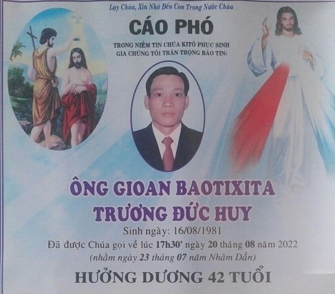 CÁO PHÓ : ÔNG GIOAN BAOTIXITA TRƯƠNG ĐỨC HUY