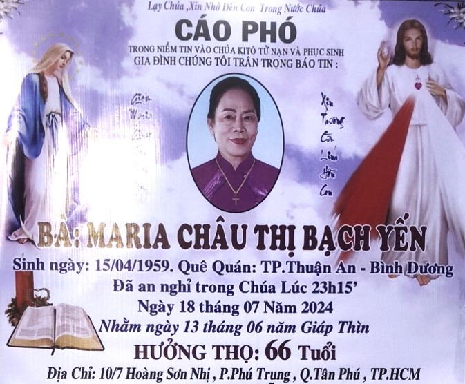 CÁO PHÓ : Bà Maria  Châu Thị Bạch Yến