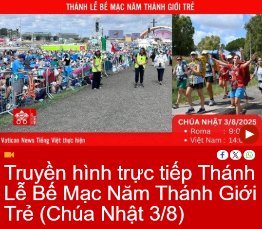 Truyền hình trực tiếp Thánh Lễ Bế Mạc Năm Thánh Giới Trẻ (Chúa Nhật 3/8)