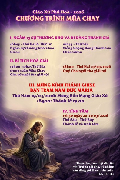 THÔNG BÁO: Lịch Phụng Vụ Mùa Chay Năm 2026