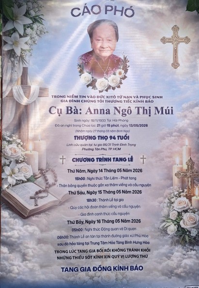 Cáo Phó : Cụ Bà Anna Ngô Thị Múi