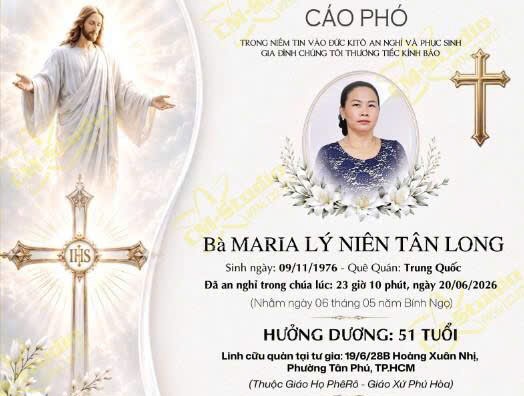 Cáo phó: Chị Maria Lý Niên Tân Long
